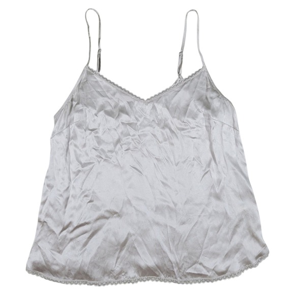 Anthropologie Tops - By Anthropologie Lace Trim Silk Cami Womens L Beige Satin Strappy Camisole Tank